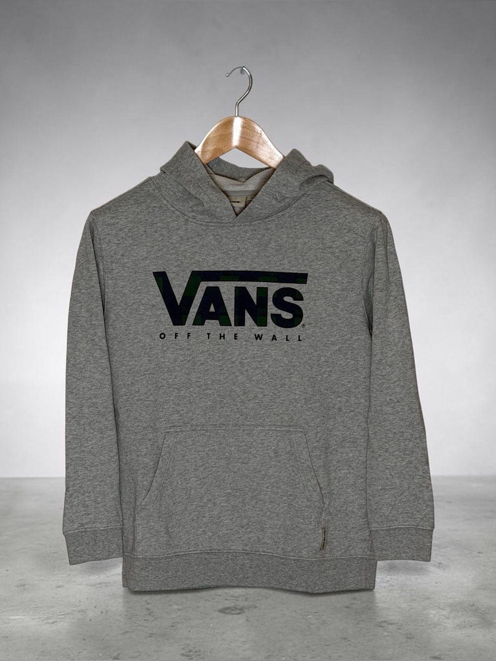 Grey Hoodie, Vans with Plaid Logo, Women's XL